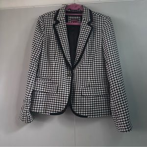 Merona Blazer Jacket Women Sz 10 Black/White Houndstooth Single Breasted